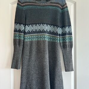 Peruvian Connection Black and Blue Ribbed Long Sleeve Sweater Dress